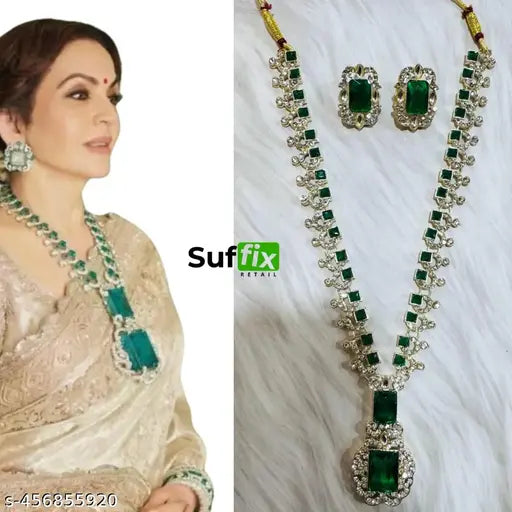 Green Stone Necklace Set Inspired by Nita Ambani's Iconic Style, For Women