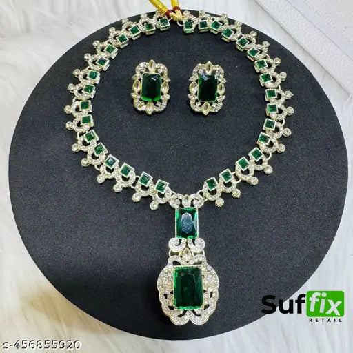 Green Stone Necklace Set Inspired by Nita Ambani's Iconic Style, For Women