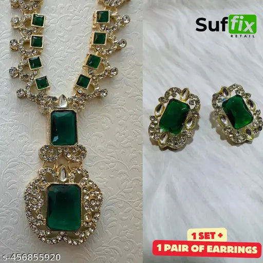 Green Stone Necklace Set Inspired by Nita Ambani's Iconic Style, For Women