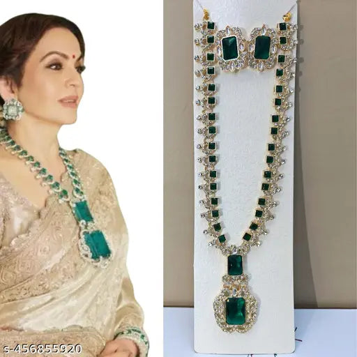 Green Stone Necklace Set Inspired by Nita Ambani's Iconic Style, For Women