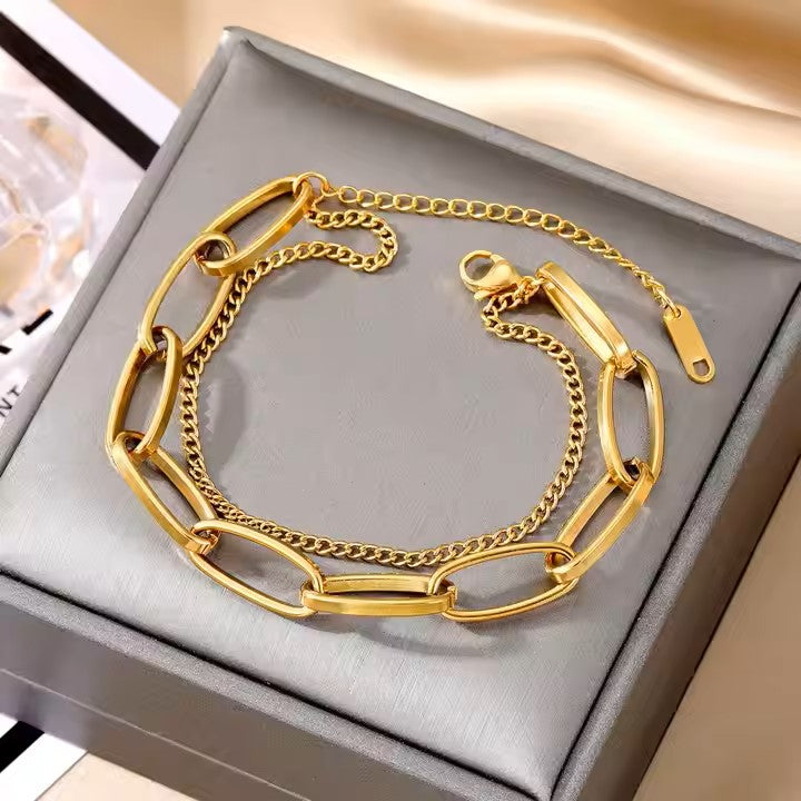 Fashion Jewelry Bracelets Women Wholesale Adjustable Designer Cuban Chain 18K Gold Plated Stainless Steel Bracelet