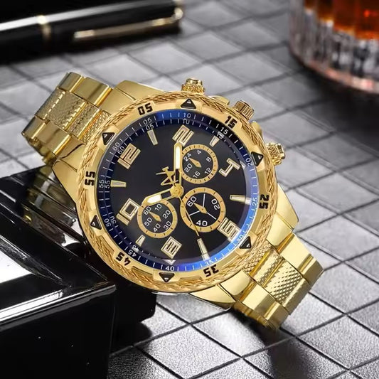 Best Selling Men's Quartz Watch with Steel Band Blue Light Dial Large 45mm Diameter Foreign Trade Fashionable Business Style